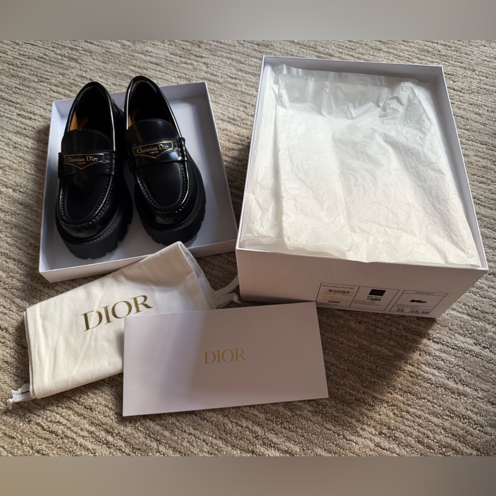 Dior Boy Black Patent Leather Lug Sole Penny Loafers